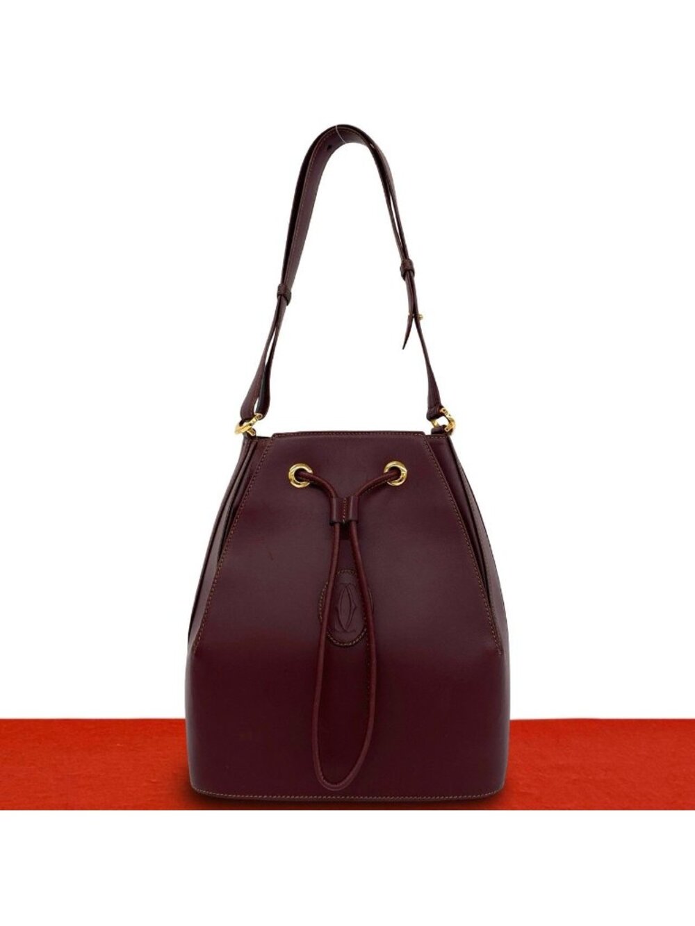 Cartier Vintage Must Line Logo Leather 2-Way Drawstring Shoulder Bag Cross